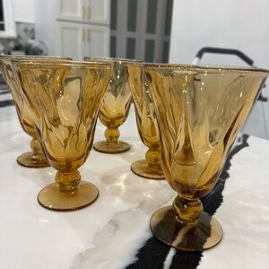 Amber Swirl Stemmed Glasses | Vintage-Inspired Goblets | Set of 5